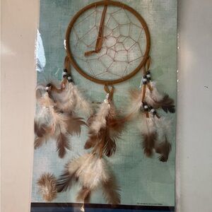 Dream Catcher with Feathers - Tan and White